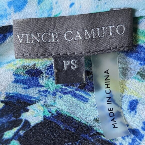 Vince Camuto Petite Small white blue green sleeveless abstract print blouse - Picture 7 of 10